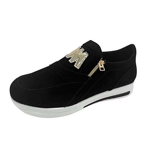 NLGToy Damen -Plateauschuhe einfarbig Flock seitlicher Reißverschluss Plattform Bequeme lässige Sportschuhe Damen Sneaker mit Cut Outs (Black, 40) von NLGToy