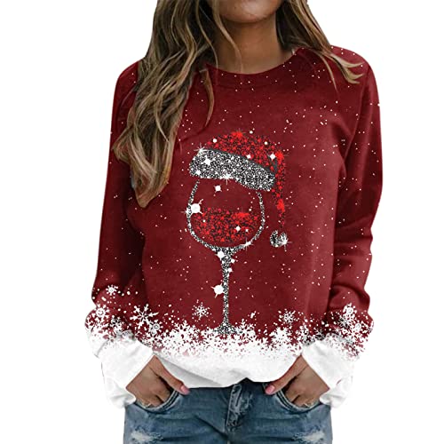 NLGToy Weihnachtspullover Damen lustig Frohe Weihnachten Print O-Ausschnitt Christmas sweaterFit Pullover Tops Lässigestrickpullover Damen Oversize Lose Sweatshirt Ohne Kapuze Weihnachtsshirt Damen von NLGToy