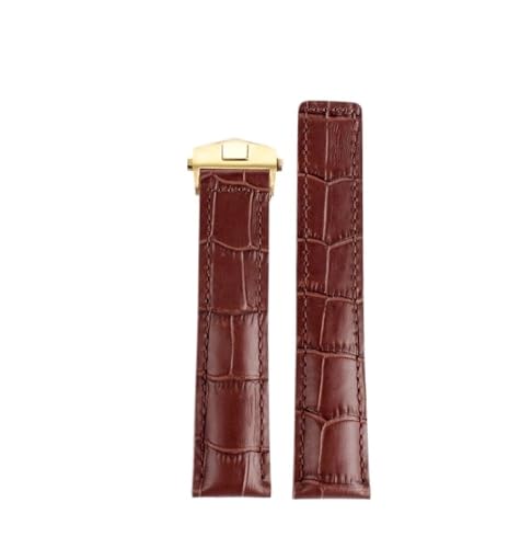 NLNKDTDPAK 19mm 20mm 22mm Fit for TAG Fit for Heuer Fit for Calera Lederarmband Blau braun schwarz rote Linie Leder Herrenuhrenarmband Zubehör(Brown gold buckle,22mm) von NLNKDTDPAK