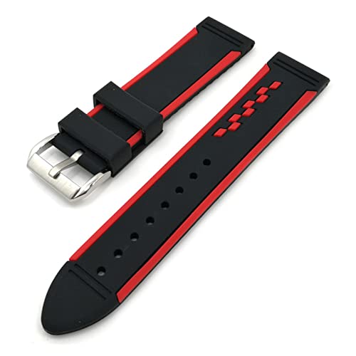 NLNKDTDPAK 20 22 24mm plus staubfestes Handöl hochwertiger doppelterfarbiger Silikonband-Bericht(Red,20mm) von NLNKDTDPAK