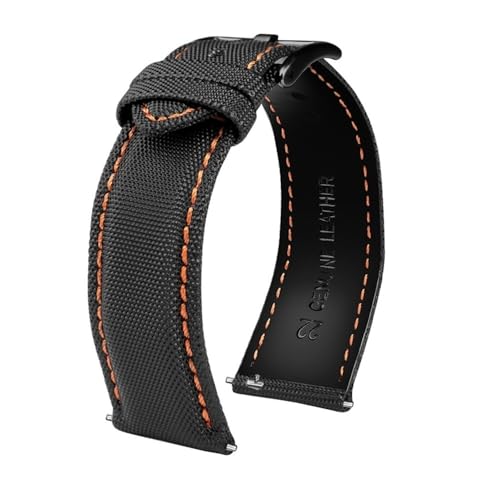 NLNKDTDPAK 20 mm 21 mm 22 mm 23 mm 24 mm Nylon-Rindsleder-Sohlen-Uhrenarmband, passend for Tag Heuer, passend for Citizen, passend for Seiko No.5 UHR, Herren Damen, Canvas-Stoff-Uhrenarmband(Black ora von NLNKDTDPAK