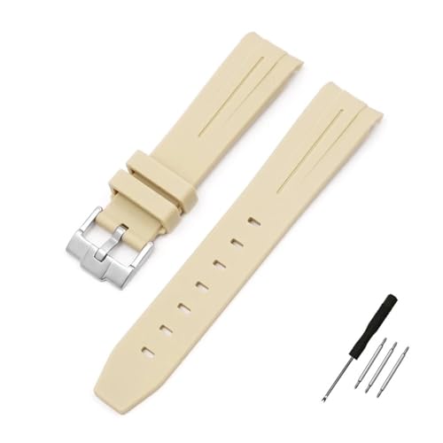 NLNKDTDPAK 20 mm gebogenes End-Schnittstellen-Gummi-Uhrenarmband, passend for Omega, passend for Moonswatch, gemeinsame Konstellation, Herren- und Damen-Sportuhrenarmband(Beige 2) von NLNKDTDPAK