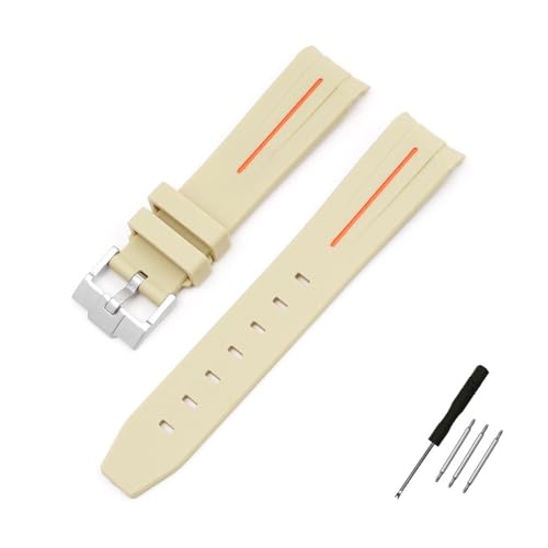 NLNKDTDPAK 20 mm gebogenes End-Schnittstellen-Gummi-Uhrenarmband, passend for Omega, passend for Moonswatch, gemeinsame Konstellation, Herren- und Damen-Sportuhrenarmband(Beige orange line) von NLNKDTDPAK