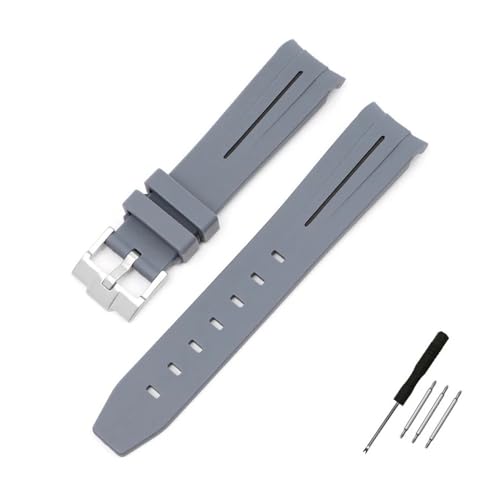 NLNKDTDPAK 20 mm gebogenes End-Schnittstellen-Gummi-Uhrenarmband, passend for Omega, passend for Moonswatch, gemeinsame Konstellation, Herren- und Damen-Sportuhrenarmband(Dk grey black line) von NLNKDTDPAK