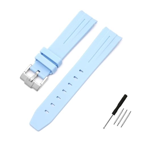 NLNKDTDPAK 20 mm gebogenes End-Schnittstellen-Gummi-Uhrenarmband, passend for Omega, passend for Moonswatch, gemeinsame Konstellation, Herren- und Damen-Sportuhrenarmband(Lake Blue 2) von NLNKDTDPAK