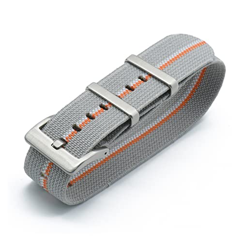 NLNKDTDPAK 20mm 22mm Französische Truppen Fallschirm Uhrenband Fit for NATO elastische Nylon Uhrenband Allgemeine Marken Armband Militär Armbandarmband(Grey White Orange,22mm) von NLNKDTDPAK