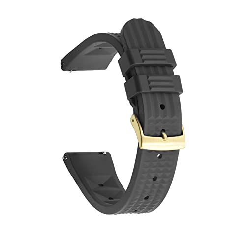 NLNKDTDPAK 20mm Uhren-Bands for Waffel-Gummi-Riemen Wasserdichte Edelstahlgold/Schwarz/Silberschnalle-Uhr Zubehör(Rubber Black Gold) von NLNKDTDPAK