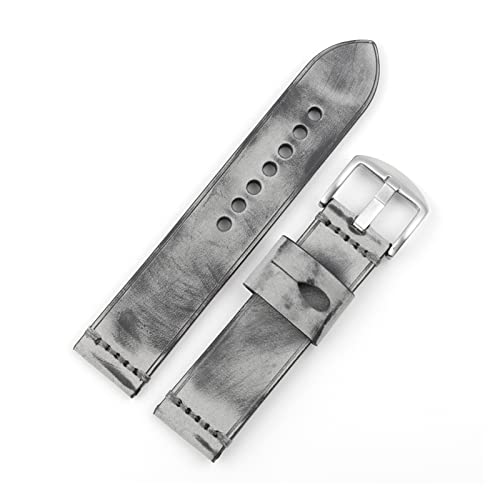 NLNKDTDPAK 22mm Vintage Matt poliert Leder Uhrenarmband Handgemachte Nähte Grau Spezial gebürstetes Uhrband for Ersatzgürtel(White Black) von NLNKDTDPAK