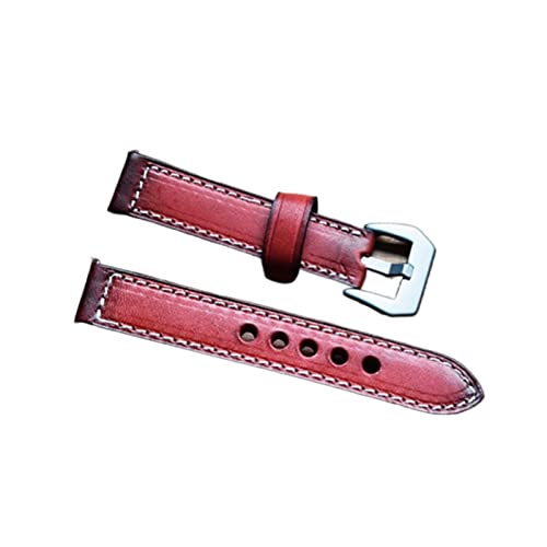 NLNKDTDPAK Dicke Uhrenarmband Vintage Lederband 20mm 22mm 24mm mit Edelstahlschnalle Watch Strap Gürtel Armband Fit for Panerai KZB02.(Red,22mm) von NLNKDTDPAK