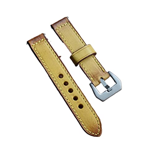 NLNKDTDPAK Dicke Uhrenarmband Vintage Lederband 20mm 22mm 24mm mit Edelstahlschnalle Watch Strap Gürtel Armband Fit for Panerai KZB02.(Yellow,22mm) von NLNKDTDPAK