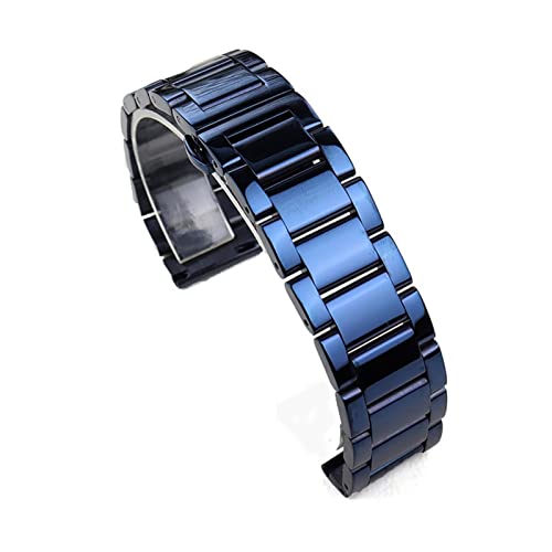 NLNKDTDPAK Edelstahl Armband dunkelblaue Farbe gekrümmte End Metall Armbanduhren Band 18mm 19mm 20mm 21mm 22mm 23mm 24mm Uhrenarmband(Polished blue,24mm) von NLNKDTDPAK