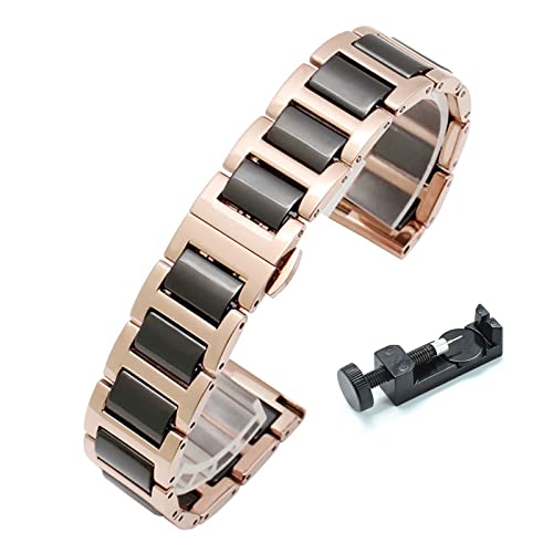 NLNKDTDPAK Edelstahl Keramik Uhrenarmband 20mm 22mm Schmetterlingsschnalle Ersatz Armband for Männer Frauen Uhren Zubehör(Rose gold black,22mm) von NLNKDTDPAK