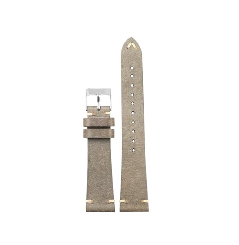 NLNKDTDPAK Erste Schicht Armband handgefertigt ohne Zwischenschicht 18 19 20 22MM Blau Maroon Grün Grau Herrenarmband(Grey silver buckle,18mm) von NLNKDTDPAK