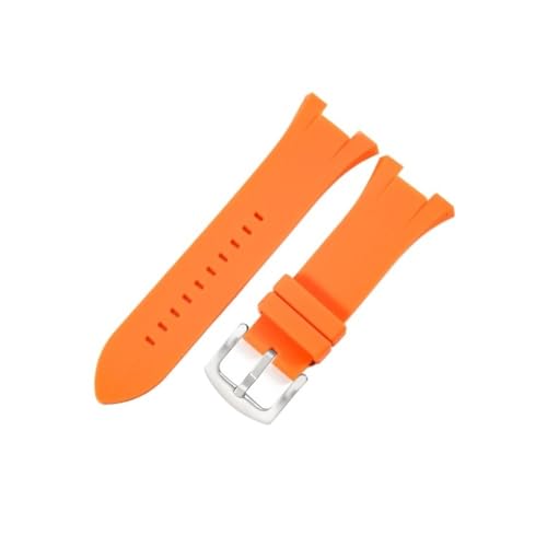 NLNKDTDPAK Exquisite und langlebige Uhrenarmbänder, passend for Armani AX1802/AX1803/AX1050, massive Edelstahl-Schnalle, schwarzes Silikon-Uhrenarmband(Orange-Steel-K2) von NLNKDTDPAK