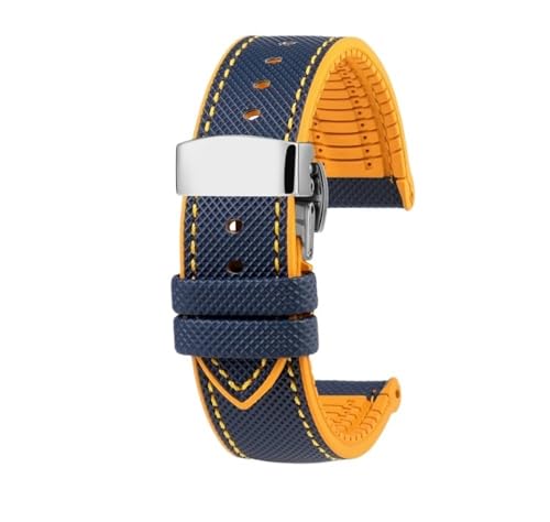 NLNKDTDPAK Fit for Citizen Blue Angel Uhrenarmband Zweite Drei Generation AT8020 JY8078 Carbon Fiber Nylon Fluor Gummi Armband 22mm 23mm(Yellow line silver,23mm) von NLNKDTDPAK