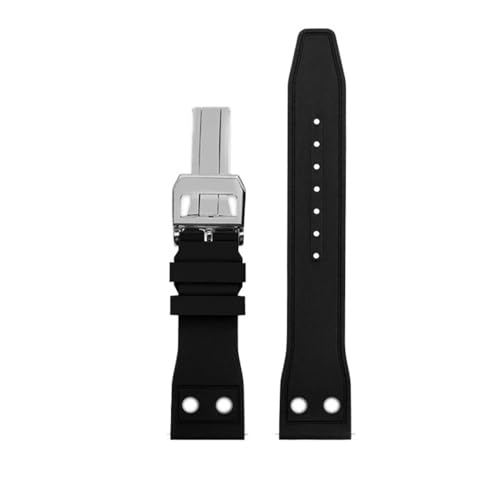 NLNKDTDPAK Fluorkautschuk-Silikon-Uhrenarmband, 20 mm, 21 mm, 22 mm, weich, staubdicht, blau, schwarz, dunkelgrün, mit Nietenarmband, passend for IWC Pilot Mark-xx(Black-Silver,21mm) von NLNKDTDPAK