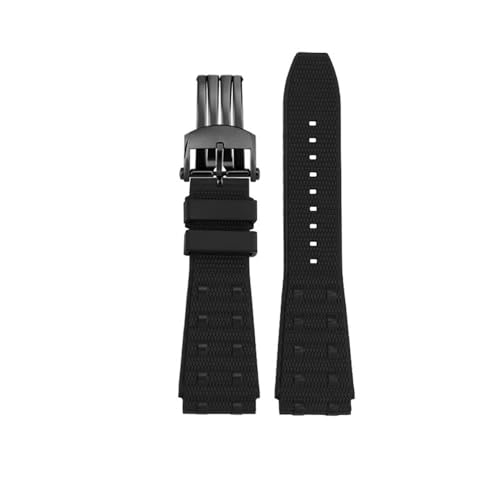NLNKDTDPAK Fluorkautschuk-Silikon-Uhrenarmband, 22–24 mm, konvexes Gelenk, Schwarz, Blau, Herrenarmband, passend for Breitling Chronomat B01(Black-Black,22mm) von NLNKDTDPAK