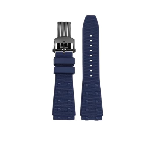 NLNKDTDPAK Fluorkautschuk-Silikon-Uhrenarmband, 22–24 mm, konvexes Gelenk, Schwarz, Blau, Herrenarmband, passend for Breitling Chronomat B01(Blue-Black,24mm) von NLNKDTDPAK