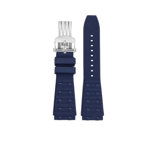 NLNKDTDPAK Fluorkautschuk-Silikon-Uhrenarmband, 22–24 mm, konvexes Gelenk, Schwarz, Blau, Herrenarmband, passend for Breitling Chronomat B01(Blue-Silver,24mm) von NLNKDTDPAK