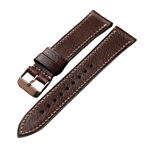 NLNKDTDPAK Folio-Lederarmband, 18, 20, 22 mm, abgeschnitten, weich, braun, schwarz, handgenäht, passend for Herrenarmbänder von Vintage-Uhren(A rose gold buckle,22mm) von NLNKDTDPAK