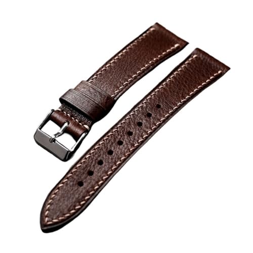 NLNKDTDPAK Folio-Lederarmband, 18, 20, 22 mm, abgeschnitten, weich, braun, schwarz, handgenäht, passend for Herrenarmbänder von Vintage-Uhren(A silver buckle,19mm) von NLNKDTDPAK