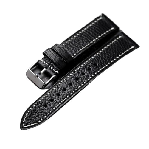 NLNKDTDPAK Folio-Lederarmband, 18, 20, 22 mm, abgeschnitten, weich, braun, schwarz, handgenäht, passend for Herrenarmbänder von Vintage-Uhren(B silver buckle,21mm) von NLNKDTDPAK