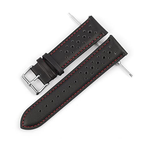 NLNKDTDPAK Frauen Männer Watch Strap Aushöhlen Design Atmungsaktive Armband Band Riemen 18mm 20mm 22mm 24mm Leder Armband Schwarz Kzh01.(Red Line,20mm) von NLNKDTDPAK
