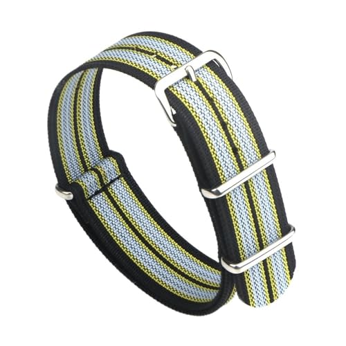 NLNKDTDPAK Geripptes Uhrenarmband, 18 mm, 19 mm, 20 mm, 22 mm, Nylon-Uhrenarmbänder, geflochtenes ballistisches Stoff-Armband, Zubehör, passend for Militär-Uhrenarmband(BLACK YELLOW GREY,19mm) von NLNKDTDPAK