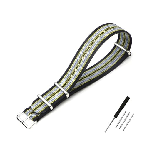 NLNKDTDPAK Geripptes Uhrenarmband, 20 mm, 22 mm, 18 mm, 19 mm, robuste Nylon-Militärbänder, Retro-Uhrenarmband, geflochtene Bänder aus ballistischem Stoff(BLACK YELLOW GREY,20mm) von NLNKDTDPAK