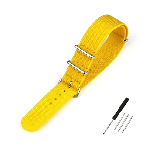 NLNKDTDPAK Geripptes Uhrenarmband, 20 mm, 22 mm, 18 mm, 19 mm, robuste Nylon-Militärbänder, Retro-Uhrenarmband, geflochtene Bänder aus ballistischem Stoff(YELLOW,18mm) von NLNKDTDPAK