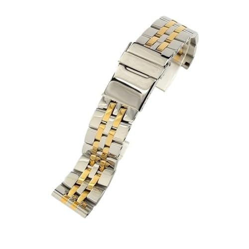 NLNKDTDPAK Glattes und glänzendes Herrenarmband, langlebiges Edelstahl-Uhrenarmband, passend for Breitling-Uhrenzubehör 20/22/24 mm, Silber, Gold, Schwarz(Steel golden,22mm) von NLNKDTDPAK