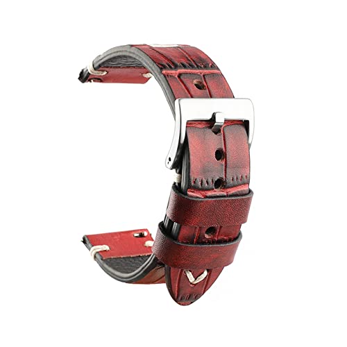 NLNKDTDPAK Gurt 18mm 20mm 22mm 24mm Handgenähte Lederband Ersatz(Red,20mm) von NLNKDTDPAK