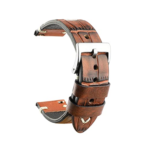 NLNKDTDPAK Gurt 18mm 20mm 22mm 24mm Handgenähte Lederband Ersatz(Yellow Brown,18mm) von NLNKDTDPAK
