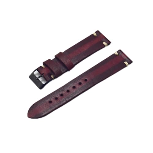 NLNKDTDPAK Handgefertigte Retro-Leder-Uhr-Band-Band-Riemen 18mm 20mm 22mm 24mm Mann Frauen Armband Armbands Gürtel Silber polierte Schnalle(Wine red,22mm) von NLNKDTDPAK