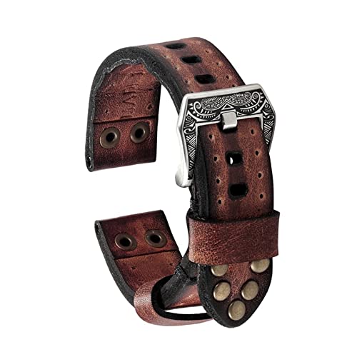 NLNKDTDPAK Handgefertigte Vintage-Leder-Armbande rot/gelb blau Uhrbandband for Panera-Gürtel geschnitzte Buckle18 20 22 24mm(20mm,Red) von NLNKDTDPAK