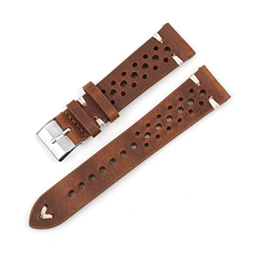NLNKDTDPAK Handgefertigte poröse atemberaubende atmungsaktive ölwachs uhrarmband 18mm 20mm 22mm 24mm männer armbanduhrarmband(Brown-white line,22mm) von NLNKDTDPAK