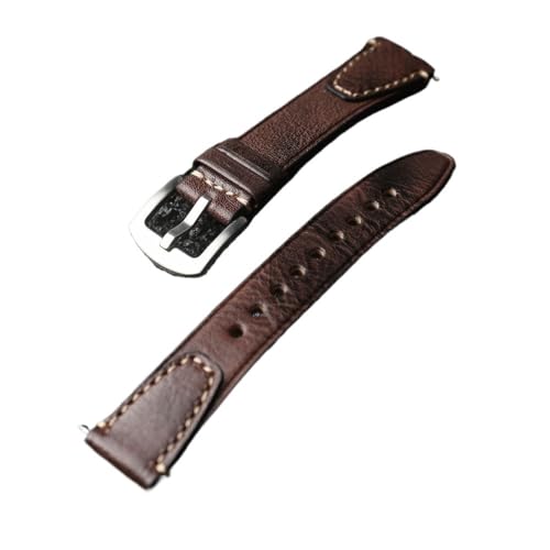 NLNKDTDPAK Handgefertigtes Kopflederarmband, 18 20 22 mm, geriebene Farbe, gealtertes echtes Leder-Herrenuhr-Übung, Schnellverschluss, braunes Bla(Brown Silver Buckle,18mm) von NLNKDTDPAK