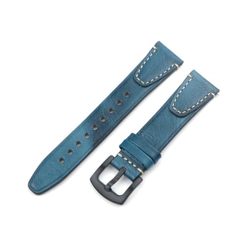 NLNKDTDPAK Handgefertigtes Vintage-Leder-Uhrenarmband, 18 mm, 20 mm, 22 mm, Schnellverschluss, Vollnarben-Uhrenarmband, passend for Männer und Frauen, Armband-Zubehör(Blue bk buckle,20mm) von NLNKDTDPAK