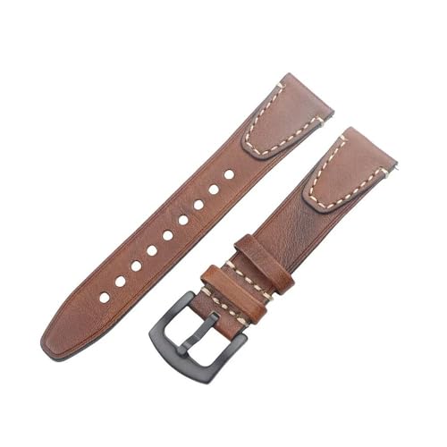 NLNKDTDPAK Handgefertigtes Vintage-Leder-Uhrenarmband, 18 mm, 20 mm, 22 mm, Schnellverschluss, Vollnarben-Uhrenarmband, passend for Männer und Frauen, Armband-Zubehör(Red brown bk buckle,22mm) von NLNKDTDPAK