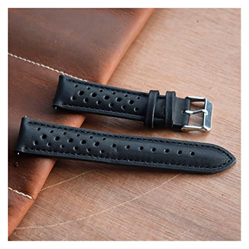 NLNKDTDPAK Handgemachte Leder Uhren Bands Gürtel 18mm 20mm 22mm 24mm Frauen Männer Schwarz Uhrenbandband Edelstahl Pin Schnalle Kzh01.(Black Line,18mm) von NLNKDTDPAK