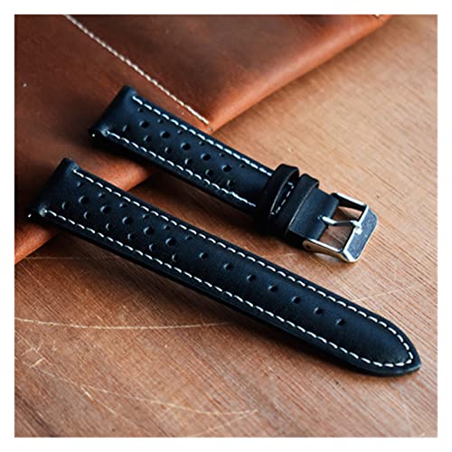 NLNKDTDPAK Handgemachte Leder Uhren Bands Gürtel 18mm 20mm 22mm 24mm Frauen Männer Schwarz Uhrenbandband Edelstahl Pin Schnalle Kzh01.(White Line,22mm) von NLNKDTDPAK