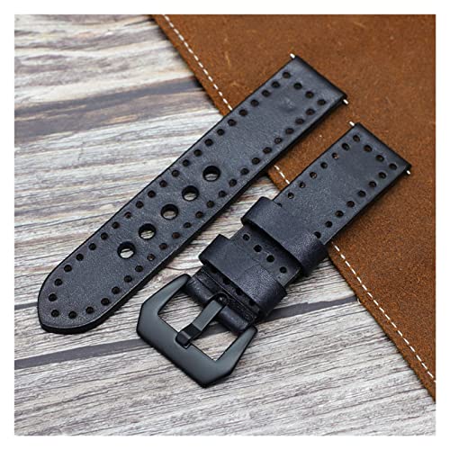 NLNKDTDPAK Handgemachte Lederarmbands Männer Frauen Armband 20mm 22mm 24mm Vintage Uhrenarmband Strap mit schwarzer Schnalle(Black,20mm) von NLNKDTDPAK