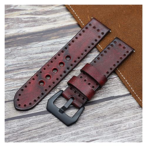 NLNKDTDPAK Handgemachte Lederarmbands Männer Frauen Armband 20mm 22mm 24mm Vintage Uhrenarmband Strap mit schwarzer Schnalle(Red,22mm) von NLNKDTDPAK