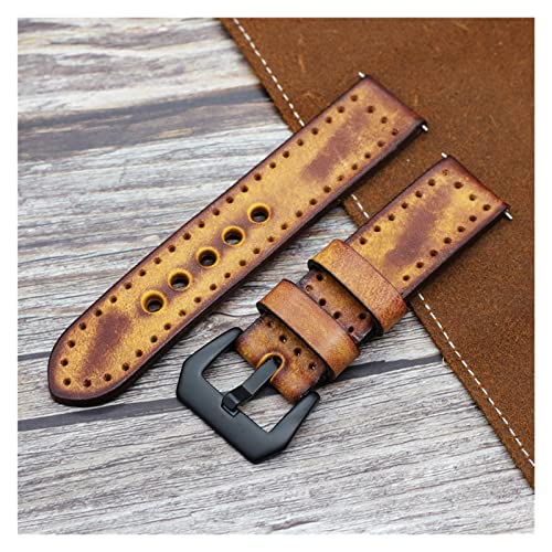 NLNKDTDPAK Handgemachte Lederarmbands Männer Frauen Armband 20mm 22mm 24mm Vintage Uhrenarmband Strap mit schwarzer Schnalle(Tan,24mm) von NLNKDTDPAK