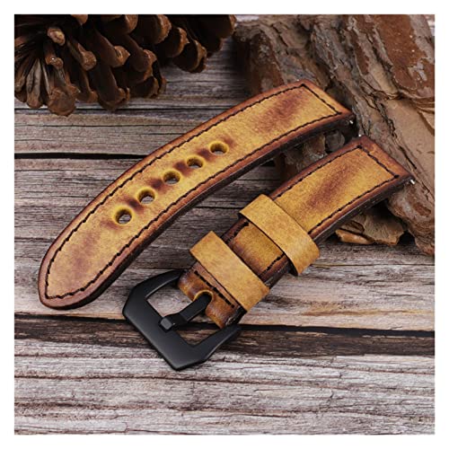NLNKDTDPAK Handgemachte Lederarmbands Männer Frauen Armband 20mm 22mm 24mm Vintage Uhrenarmband Strap mit schwarzer Schnalle(Tan with wire,24mm) von NLNKDTDPAK