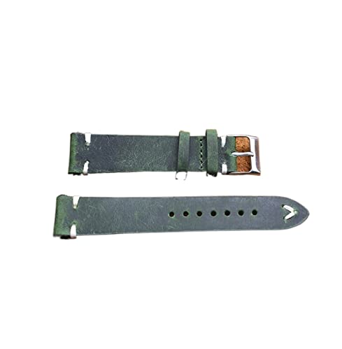 NLNKDTDPAK Handgemachte Vintage Leder Uhrenarmband 18mm 20mm 22mm Gelb Green Armband Edelstahl Schnalle Watch Strap for Uhr(Green-White Wire,22mm) von NLNKDTDPAK