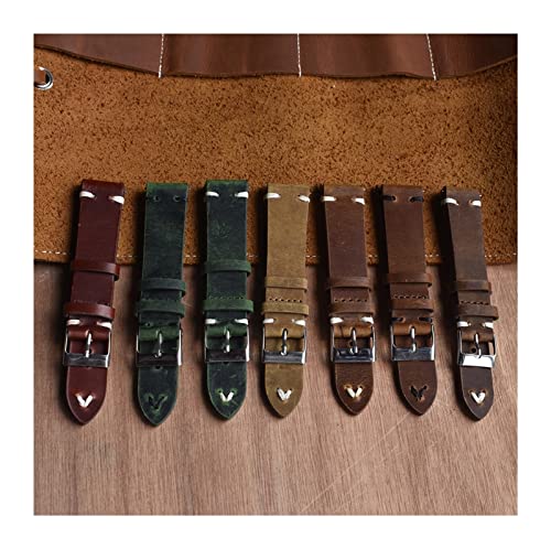 NLNKDTDPAK Handgemachte Vintage Leder Uhrenarmband 18mm 20mm 22mm Gelb Green Armband Edelstahl Schnalle Watch Strap for Uhr(Yellow Brown-W Wire,18mm) von NLNKDTDPAK