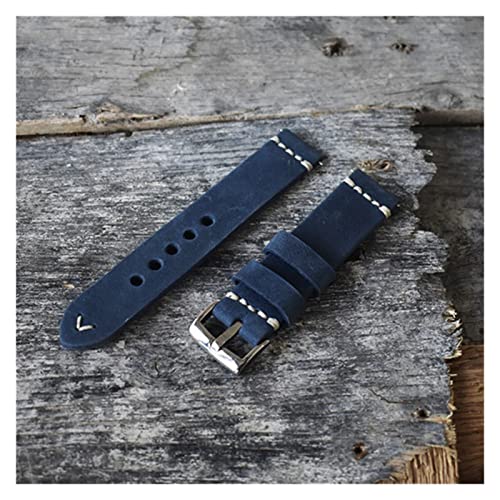 NLNKDTDPAK Handgemachte Vintage Lederarmbanduhr-Uhr-Armband-Zubehör-Armband 20mm 22mm 24mm blau/dunkelrotes Uhrband for Männer(Blue,22mm) von NLNKDTDPAK