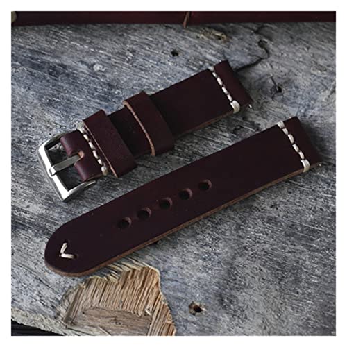 NLNKDTDPAK Handgemachte Vintage Lederarmbanduhr-Uhr-Armband-Zubehör-Armband 20mm 22mm 24mm blau/dunkelrotes Uhrband for Männer(MULTI,24mm) von NLNKDTDPAK