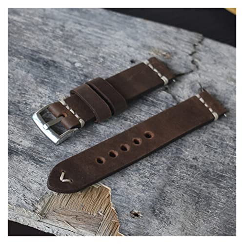 NLNKDTDPAK Handgemachte Vintage Lederarmbanduhr-Uhr-Armband-Zubehör-Armband 20mm 22mm 24mm blau/dunkelrotes Uhrband for Männer(Multicolor,22mm) von NLNKDTDPAK